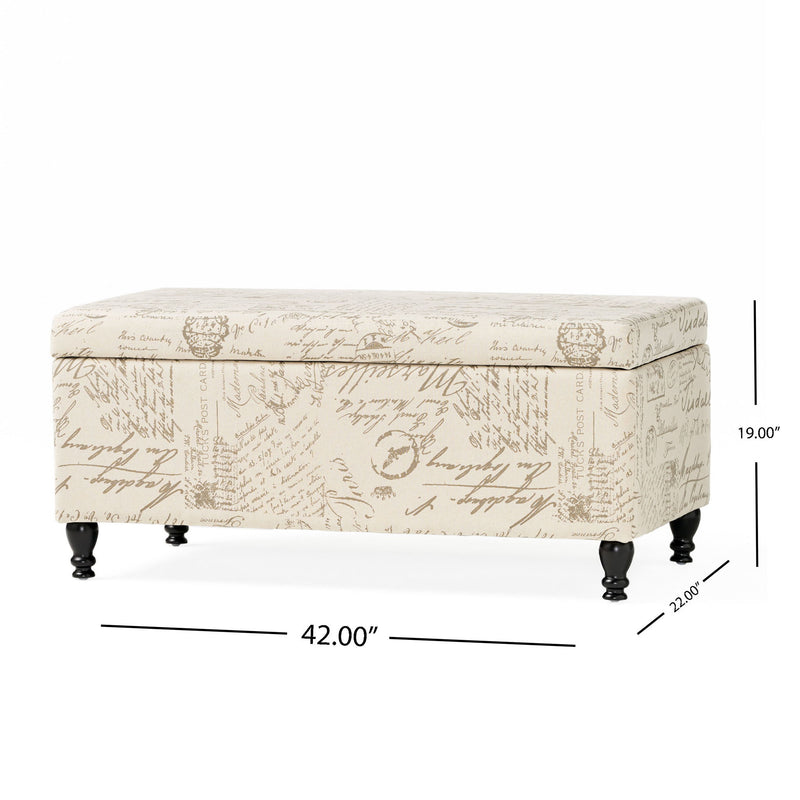 Parisian Upholstered Fabric Storage Ottoman - Beige / Reclaimed Natural