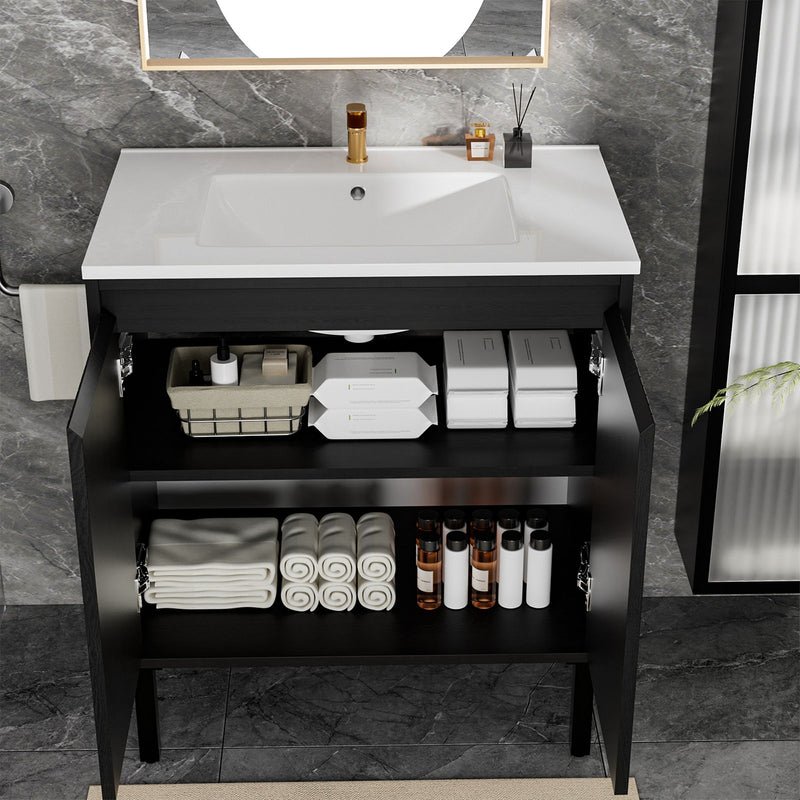 Bathroom Vanity With Ceramic Sink, Floor-Standing Design, Soft-Closing Drawers