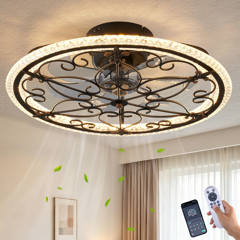 Caged Ceiling Fan With Remote Controlled LED Light - Matte Black