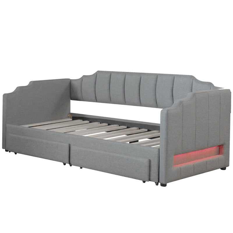 Extendable Daybed With LED Light And 2 Storage Drawers