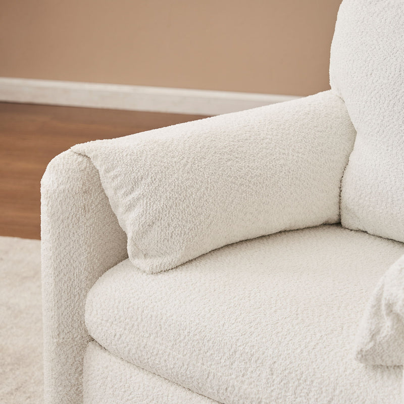 Fixed Modern Accent Chair Single Seater Plush Chenille Lounge Chair With High Resilience Cushion - Ivory White