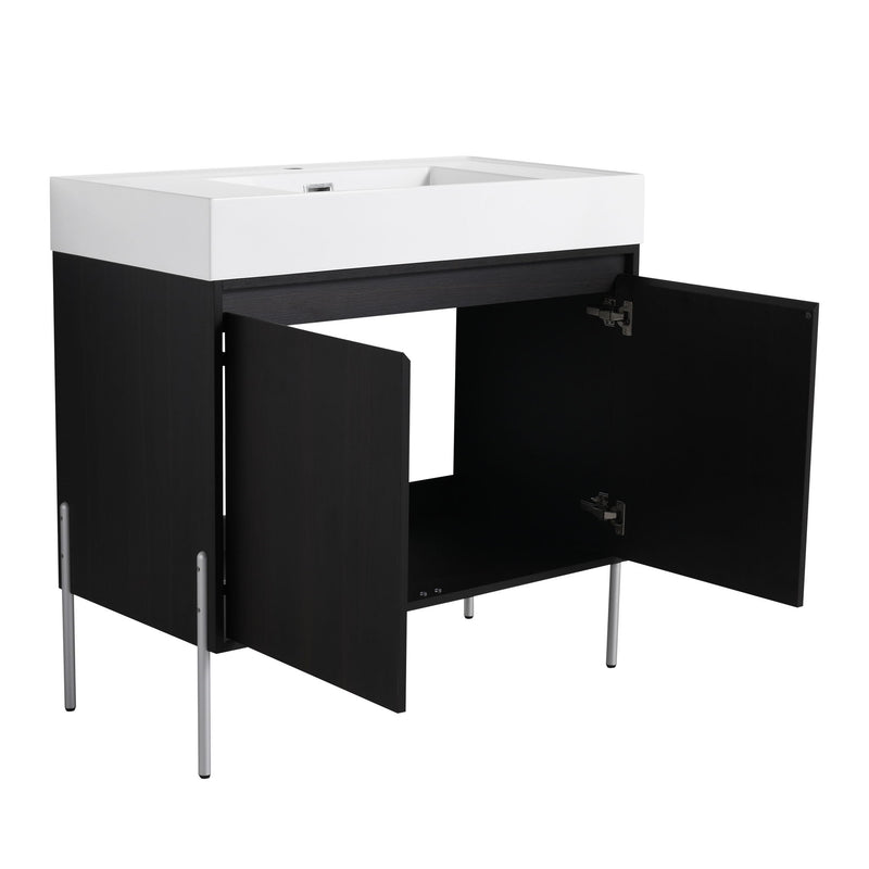 Freestanding Bathroom Vanity With Resin Sink And Storage Cabinet