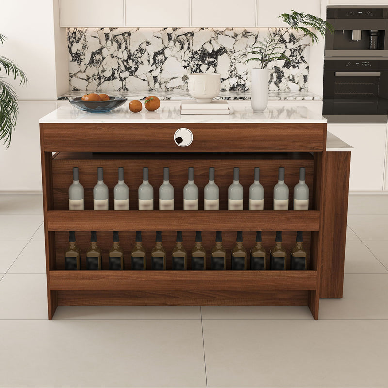 Kitchen Island With Extendable & Rotating Table