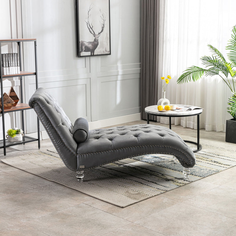 Chaise Lounge Indoor, Button Tufted Upholstered Chaise Lounge Chair With Pillow