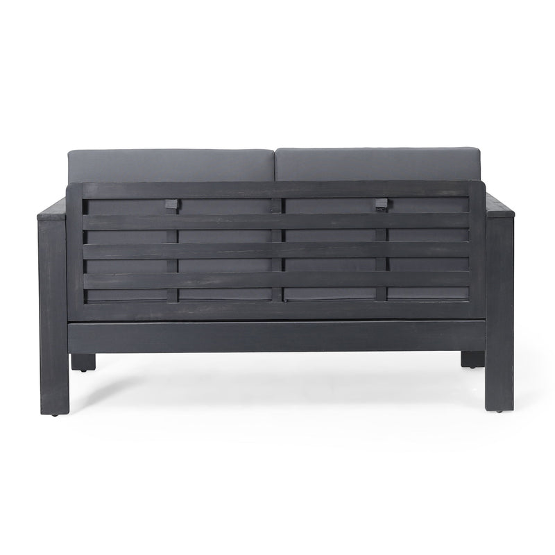 Acacia Wood Loveseat And Coffee Table Set With Cushions