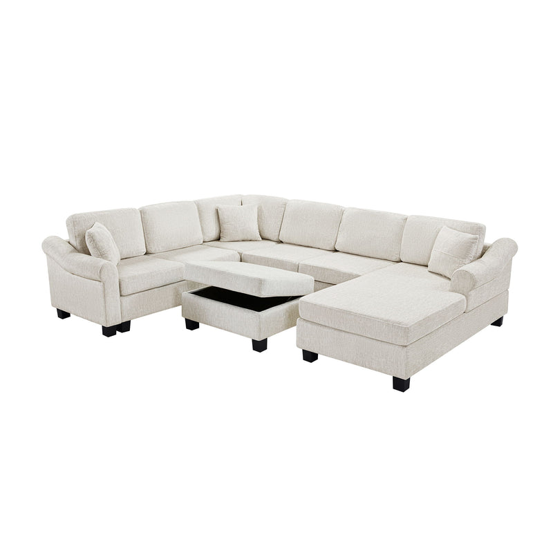 Contemporary U - Shaped Sectional Sofa With Movable Storage Ottoman