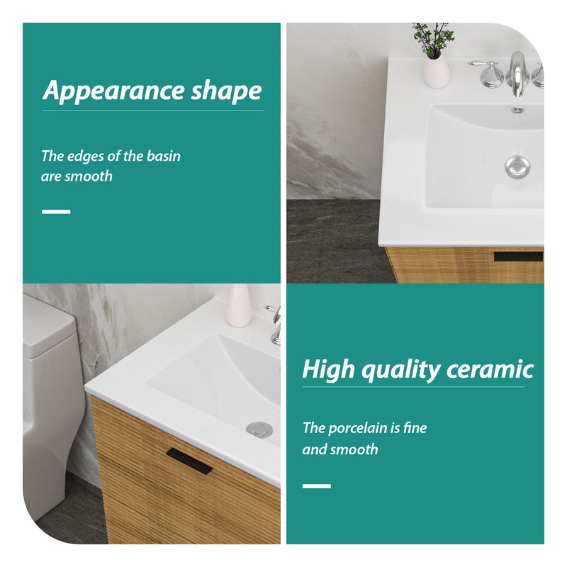 Rectangular Single Vanity Top With 3 Faucet Hole Sink - White