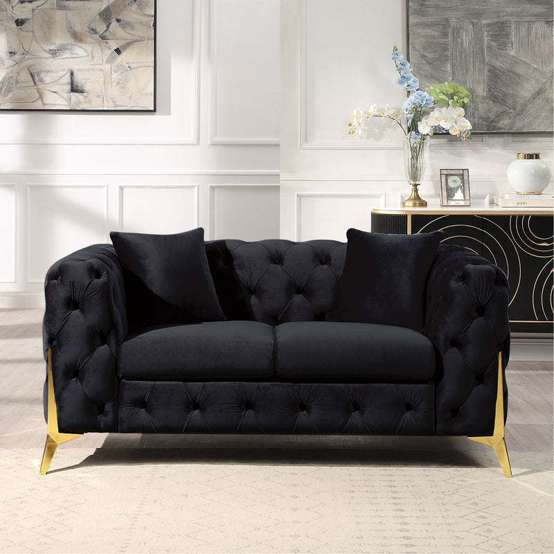 Loveseat With Diamond Button Tufting, Matching Throw Pillows