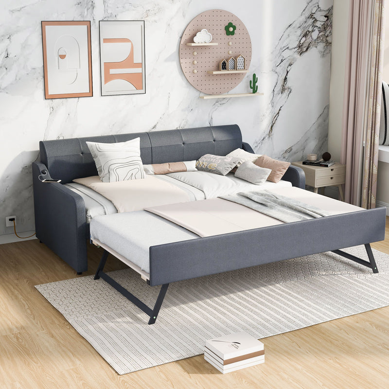 Upholstered Daybed With Trundle And USB Charging