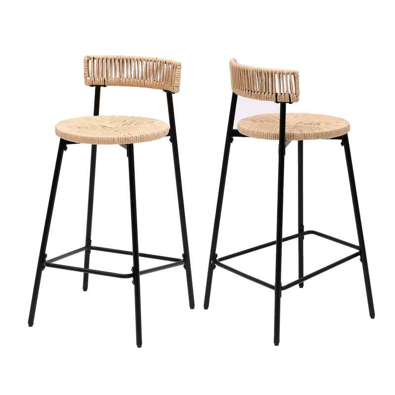 Boho Style Handwoven Paper Rope Counter Stools (Set of 2)