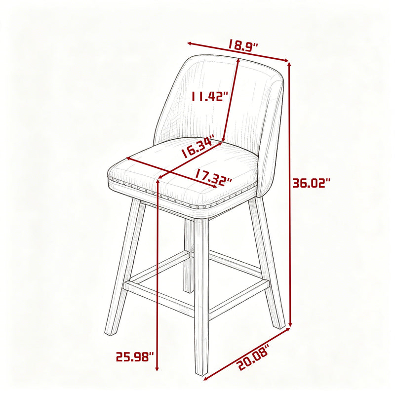 360° Swivel Bar Stool, Counter Height Kitchen Island Chair