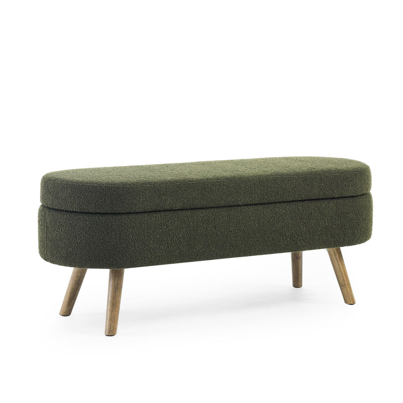 Ottoman Oval Storage Bench With Rubber Wood Legs