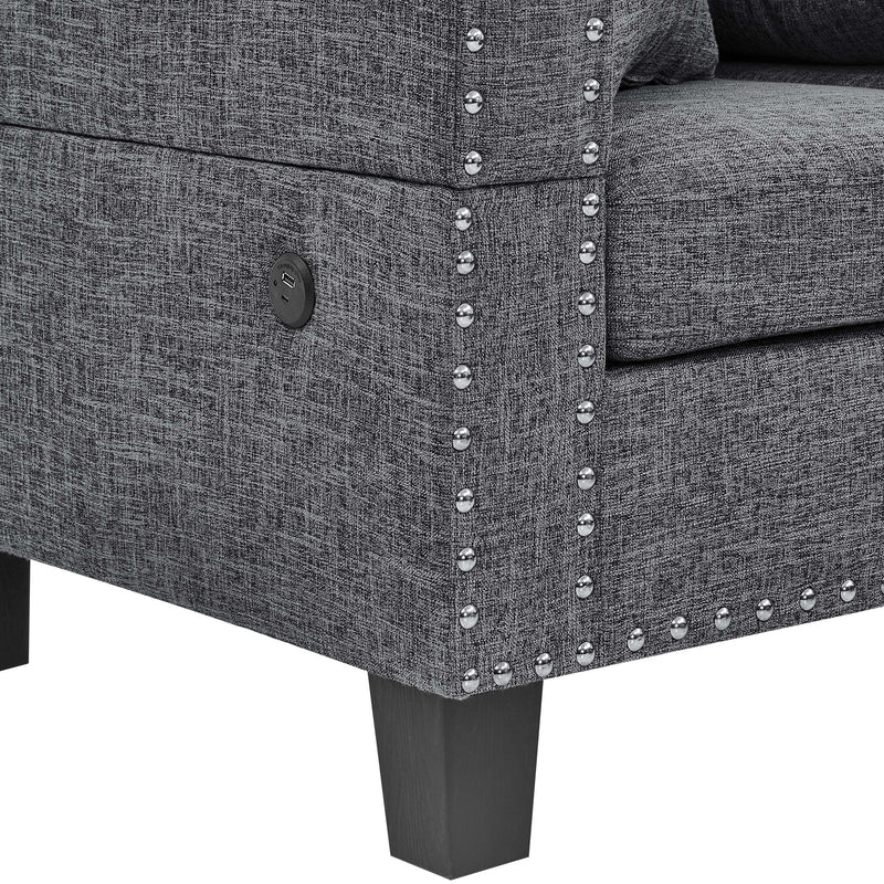 Camden - Power Sectional Sofa With Storage Ottoman And Built In Charging Ports - Gray