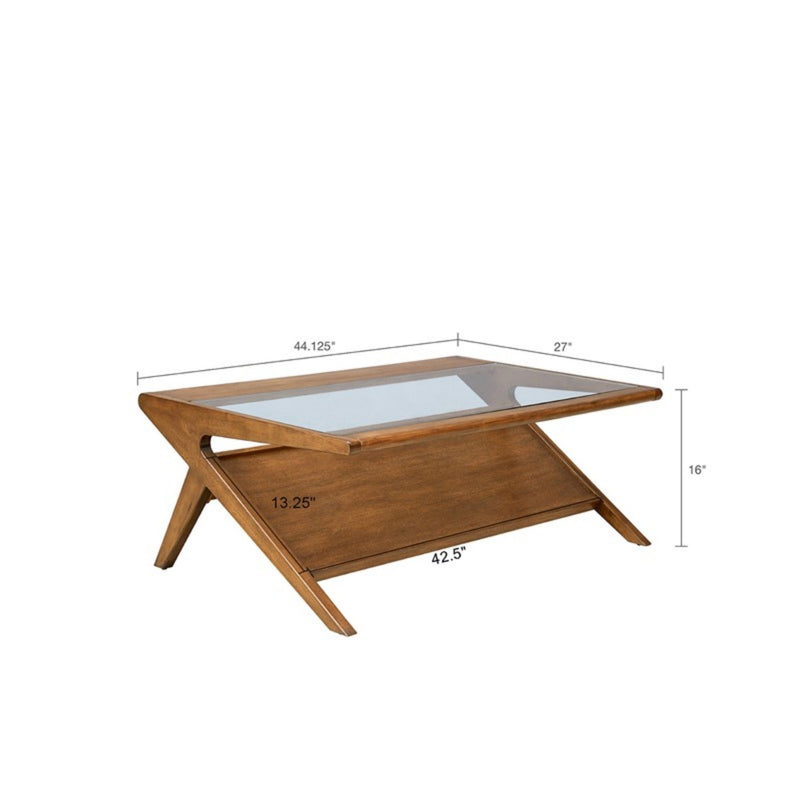 Coffee Table With Tempered Glass Top - Walnut