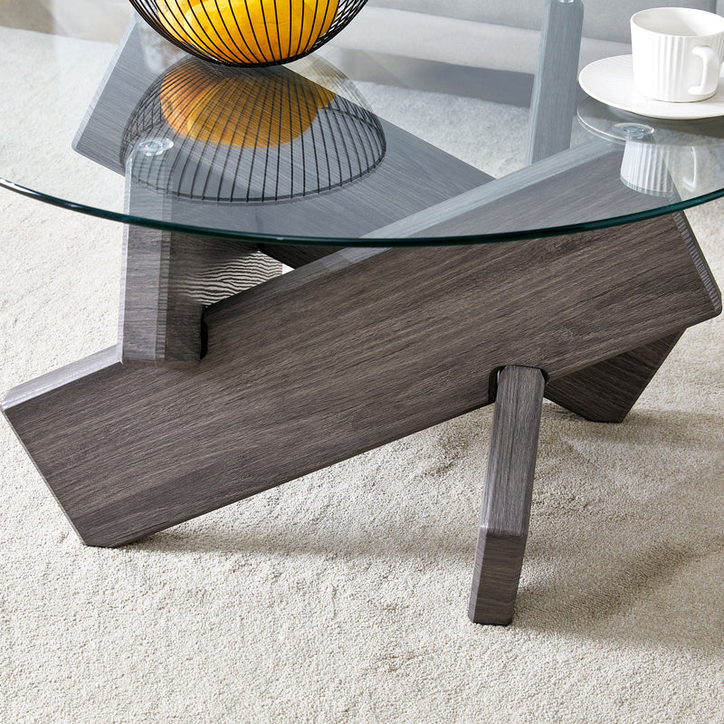 Modern Round Glass Coffee Table With Tempered Glass