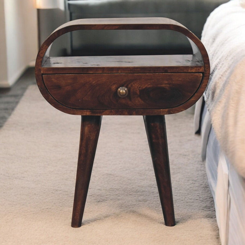 Circular Bedside Table With Open Slot - Walnut