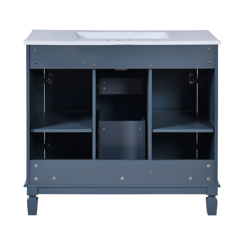 36" Bathroom Vanity With Top Sink, Basin On Cabinet With 2 Soft Closing Doors And 2 Drawers - Blue