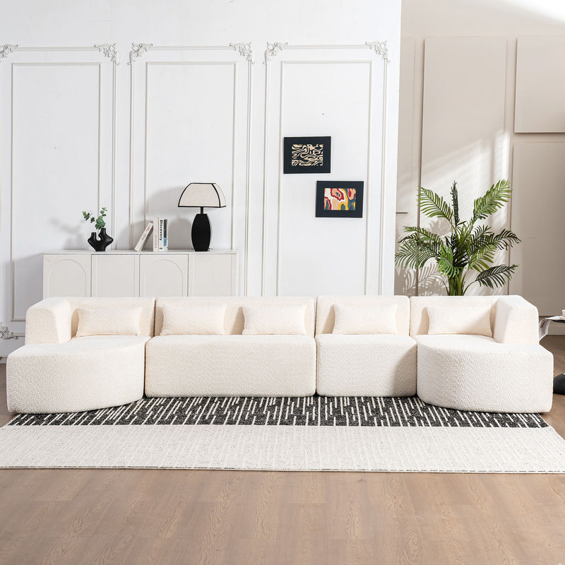 Upholstered Sofa Free Combined Sofa Couch With 2 Chaise Lounge And Five Back Pillows For Living Room