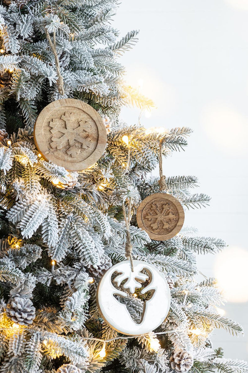 Wooden Hanging Circle With Snowflake Cut Decorative Hanging Christmas Tree Ornaments For Holiday Party Decorations (Set of 12) - Multi