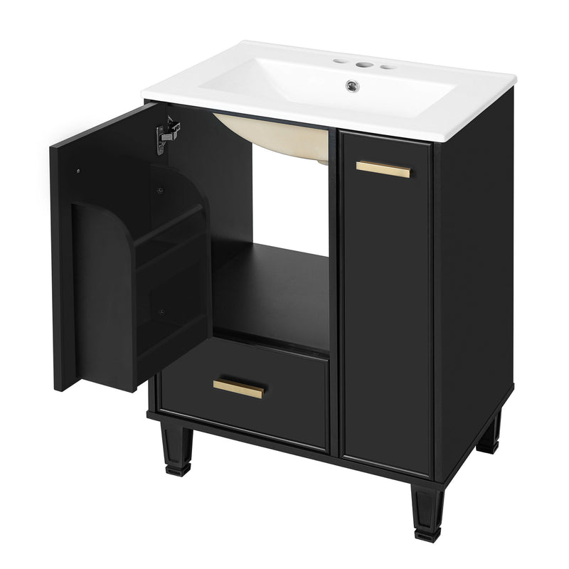 Bathroom Vanity With Sink, Deep Drawer, Door Shelf, 2 Tier Basket