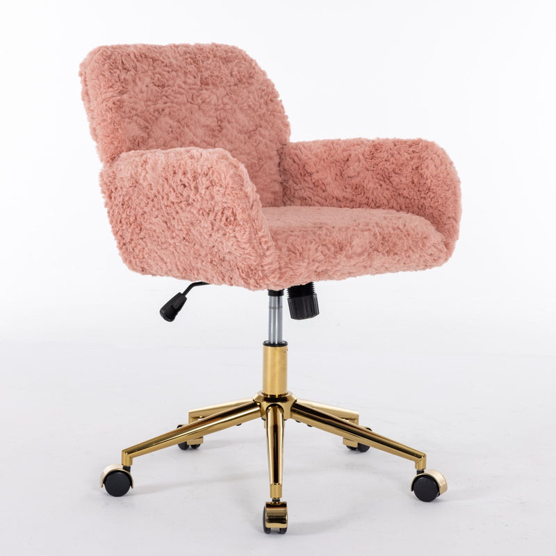 Office Chair, Artificial Rabbit Hair Home Office Chair With Metal Base, Adjustable Desk Chair Swivel Office Chair, Vanity Chair