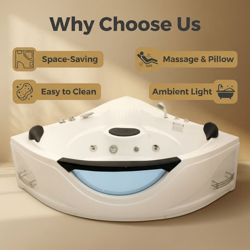 Xavier - Corner Double Massage Bathtub - Milk White