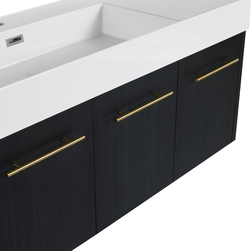 Contemporary 48" Wall Mounted Bathroom Vanity With Resin Sink And Soft Closing Doors And Line - Black Chestnut