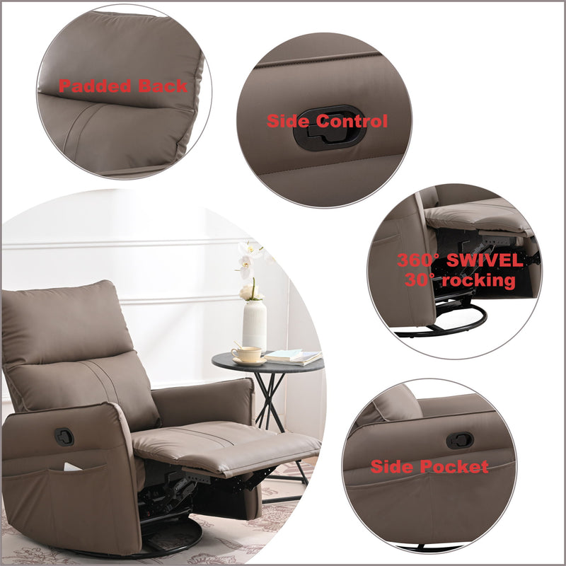 360° Modern Small Rocking Swivel Recliner Chair With Side Pocket