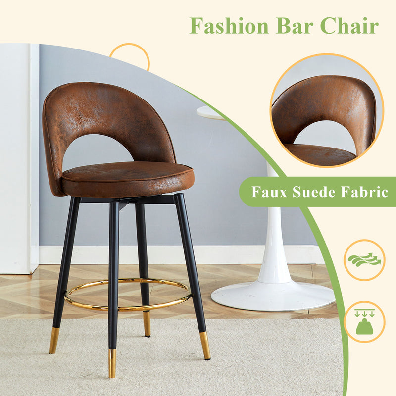 Upholstered Rotatable Bar Chair With Metal Legs For Dining Room