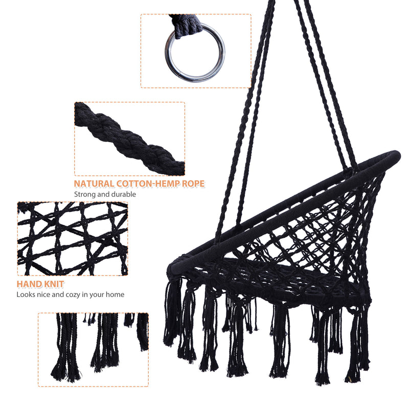 Macrame Hanging Hammock Chair, Rope Swing For Indoor And Outdoor Use