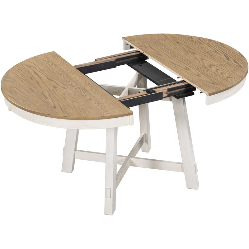 Round Extendable Dining Table Set With 4 Upholstered Chairs