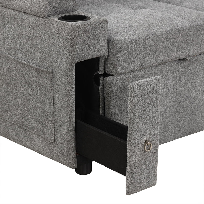 Convertible L Shaped Sofa Couch With Storage, Cup Holders, USB Ports