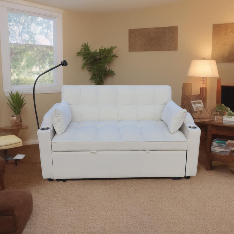 Modern Loveseat With Pullout Bed, Adjustable Reclining Backrest