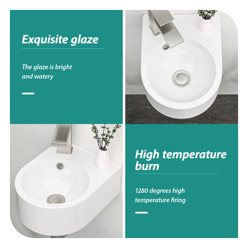 Modern Rectangle Wall Mount Bathroom Sink With Single Faucet Hole - White