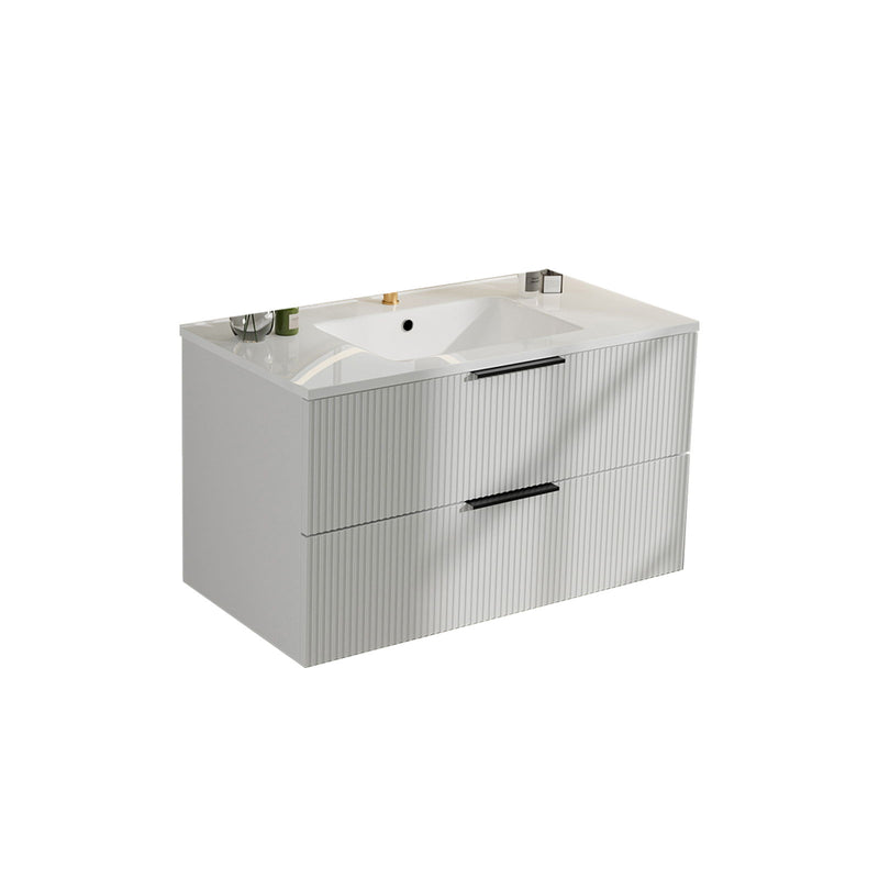 Modern Wall Mounted Floating Bathroom Vanity With Sink And Drawers