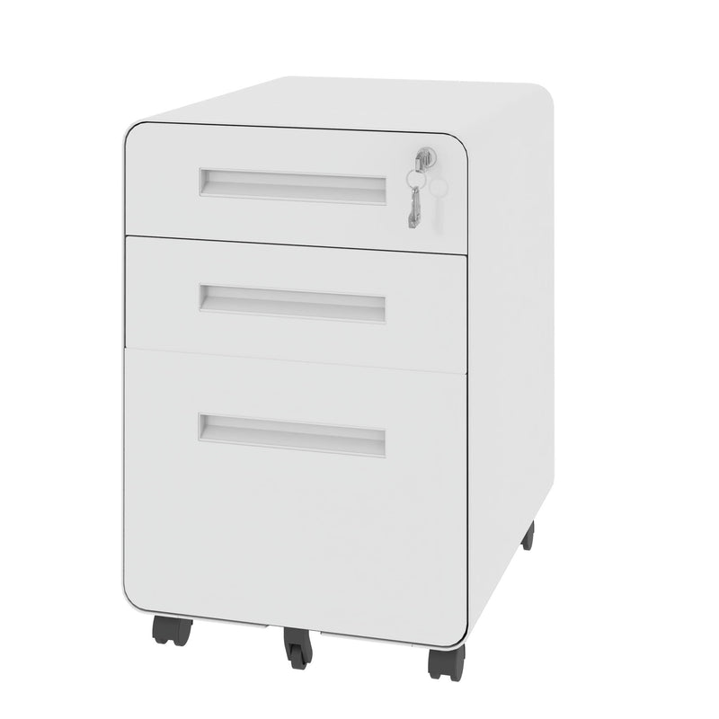 3-Drawer Mobile File Cabinet With Lock, On Casters, Holds A4/Letter Files