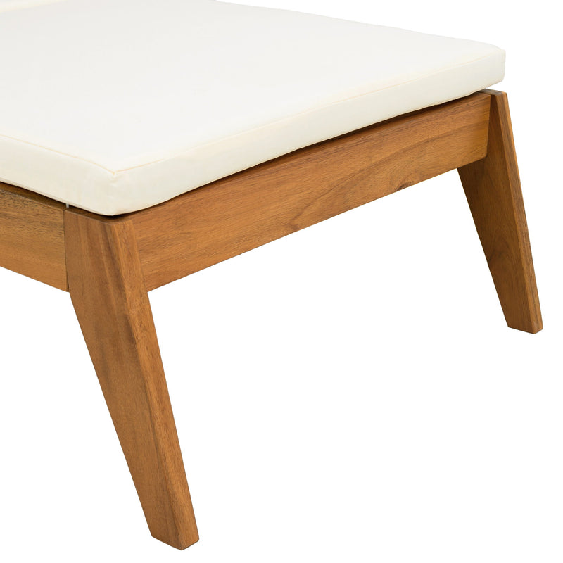 Versatile Chaise Lounge With Wheels Acacia Wood Recliner For Patio - Cream