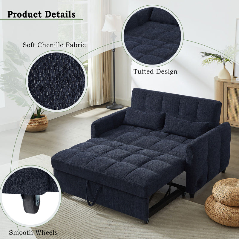 Loveseat Sofa Pull-Out Bed With Adjustable Backrest, 3 USB Ports And 2 Lumbar Pillows For Living Room
