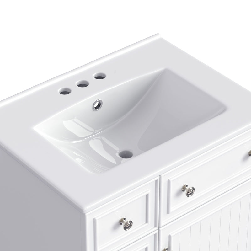 Transitional Style Bathroom Vanity Cabinet With Ceramic Sink