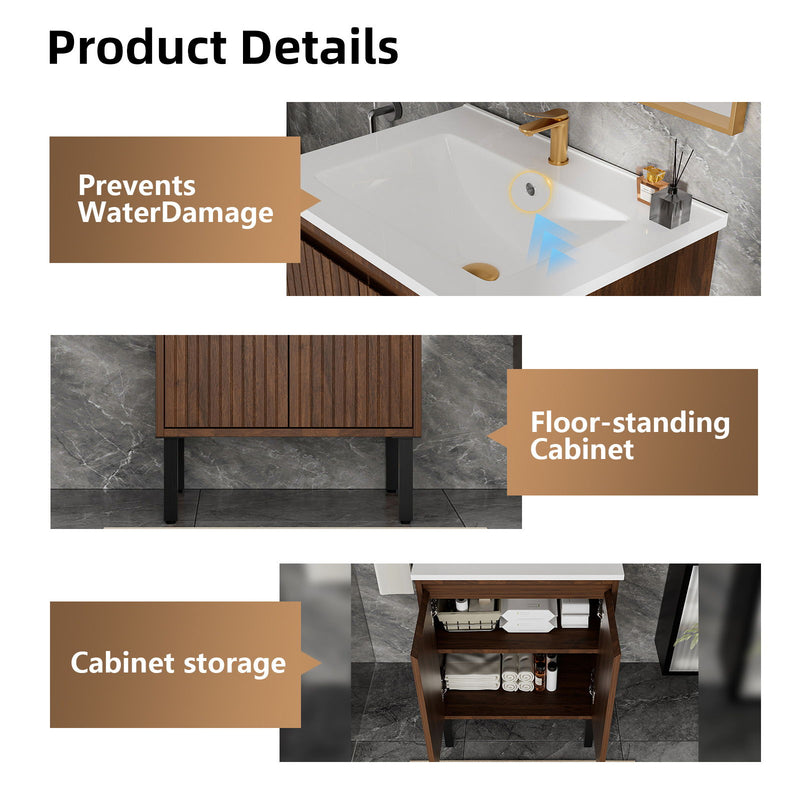Bathroom Vanity With Ceramic Sink, Floor-Standing Design, Soft-Closing Drawers