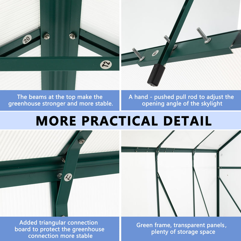 Polycarbonate house Raised Base And Anchor Aluminum Heavy Duty Walk-In houses For Outdoor Backyard In All Season