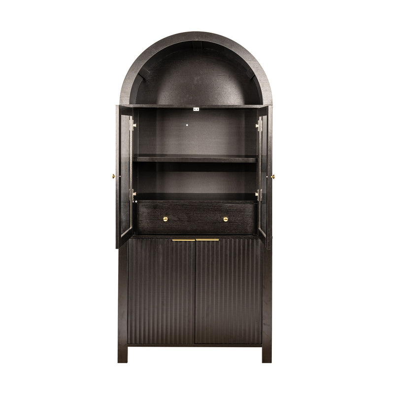 Fluted Tall Arched Pantry Cabinet With Adjustable Shelves