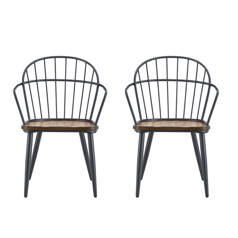 Industrial Inspired Indoor Dining Chair With Metal Legs And Birch (Set of 2) - Black / Natural