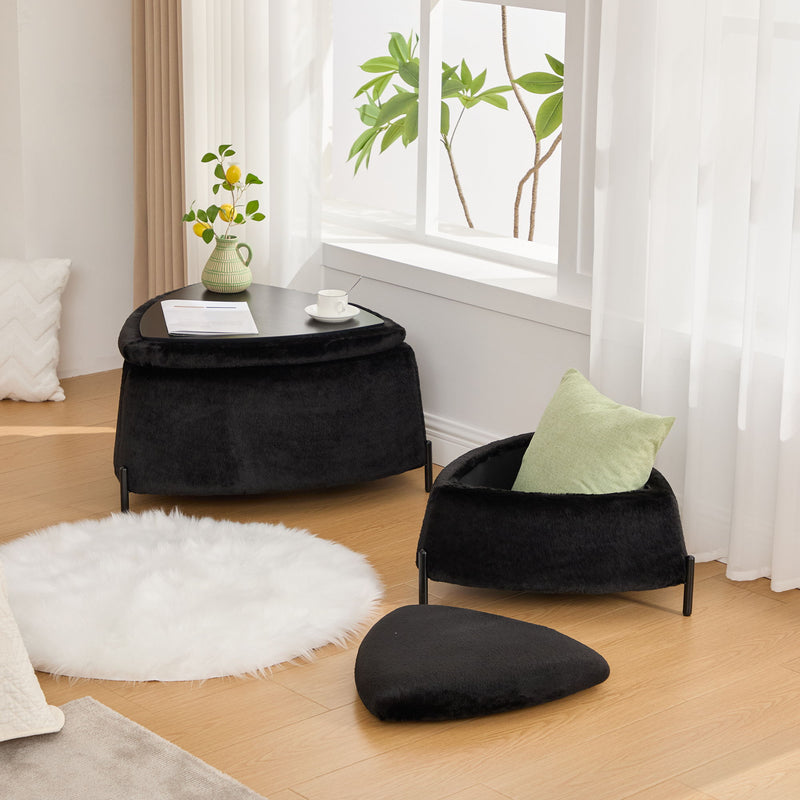 Upholstered Storage Ottoman Set With Reversible Lid