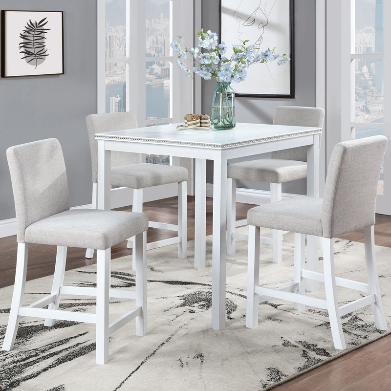 5 Piece Counter Height Table Set, Square Table And 4 Upholstered Chairs