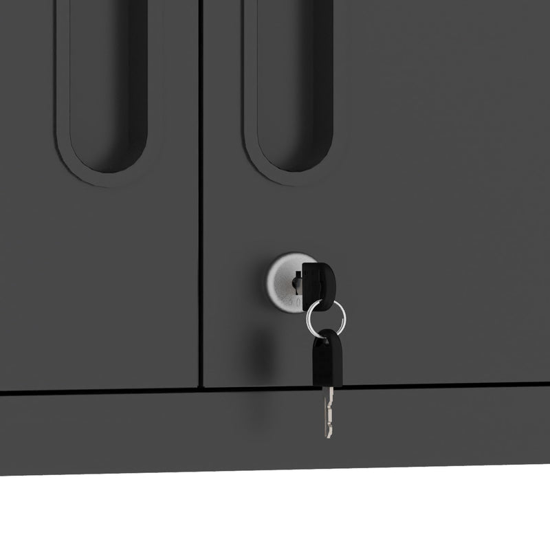 Metal Wall Mounted Tool Storage Cabinet With 2 Locking Doors, Adjustable Shelf, And Drawer