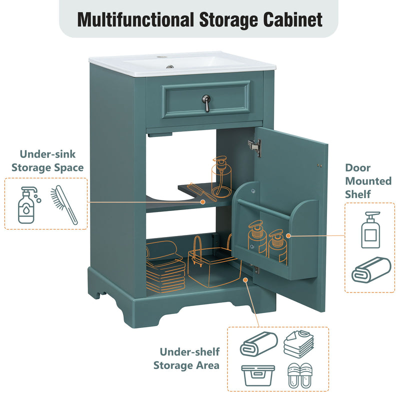 Elegant Bathroom Vanity With Ceramic Sink, Soft Close Door, Adjustable Shelf