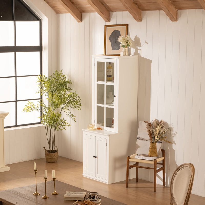 Retro Style Hutch Cabinet With Glass Door, China Cabinet For Home