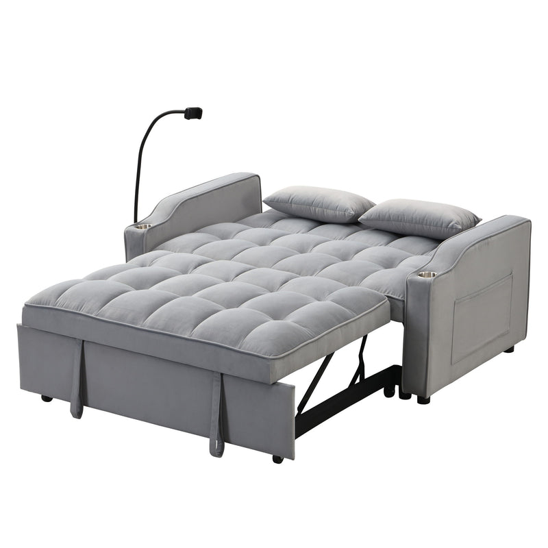 Modern Loveseat With Pullout Bed, Adjustable Reclining Backrest