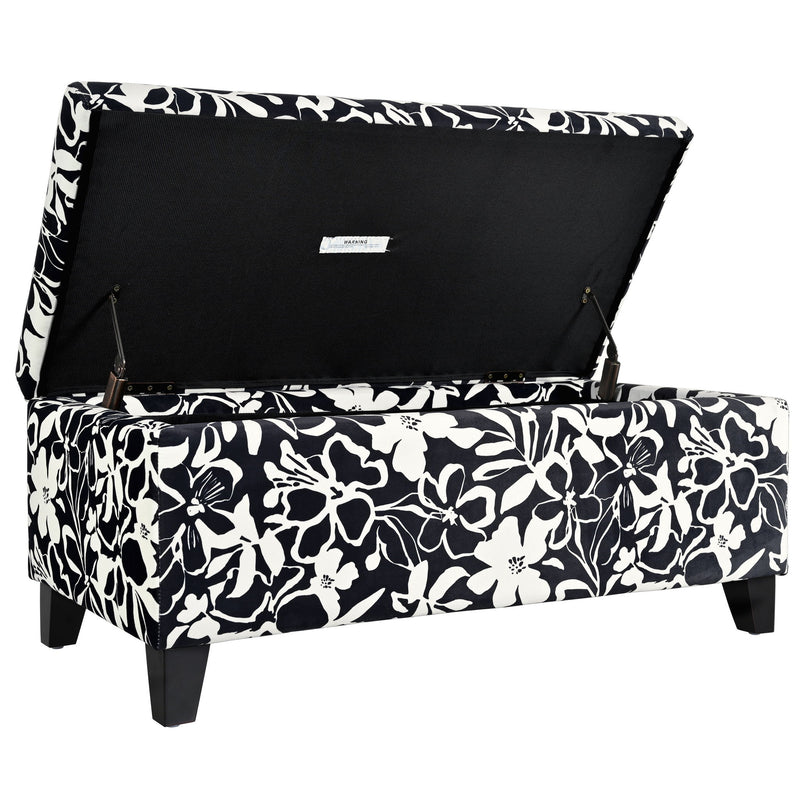 Luxury Storage Ottoman With Floral Patterned Fabric, Soft-Close Hinges, Multi Functional